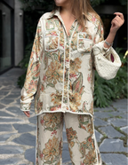 Agnes neutrals floral-print shirt & trousers matching set
