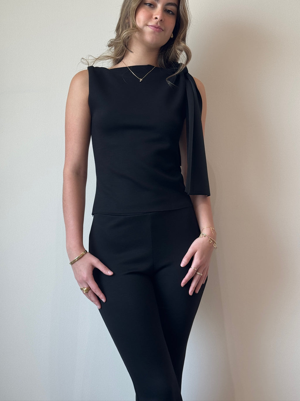 Clotilde black knitted top & trousers matching set