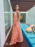 Clemence Vestido Coral-Pink Halterneck