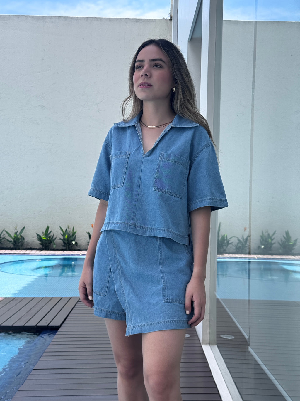 Denim Falda Co-ord Set