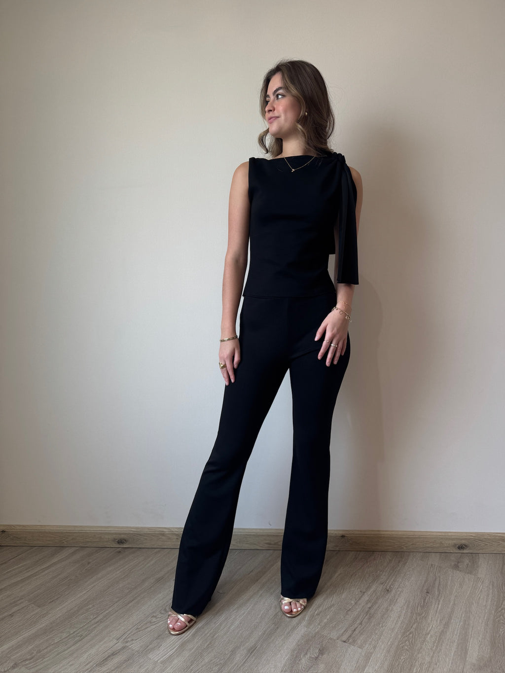Clotilde black knitted top & trousers matching set