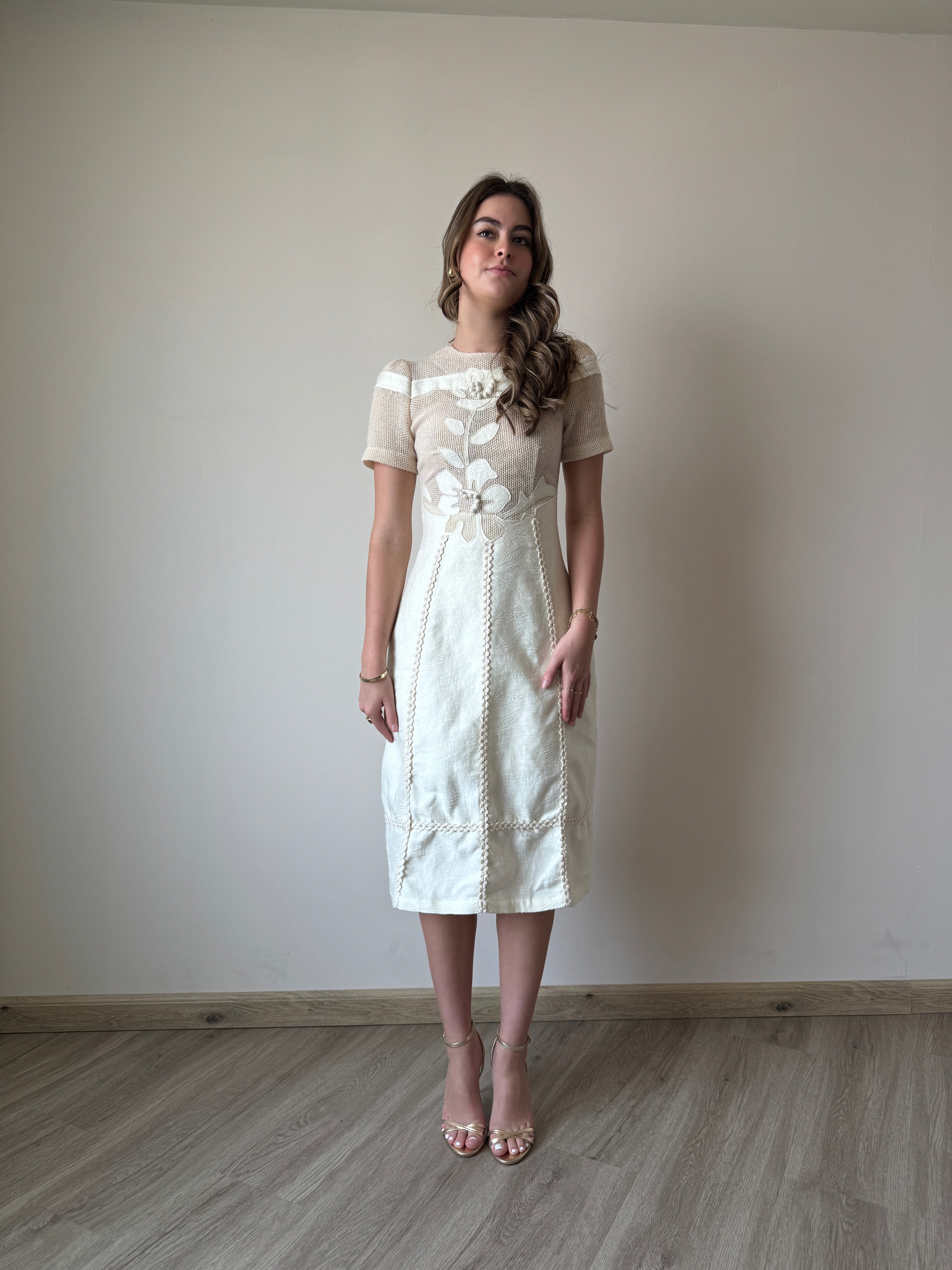 Diane floral embroidered openwork midi dress