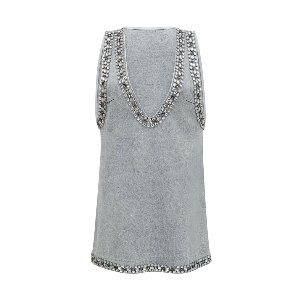 Daphné crystal sleeveless denim mini dress