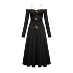 Nadine off-shoulder panelled maxi dress in Black