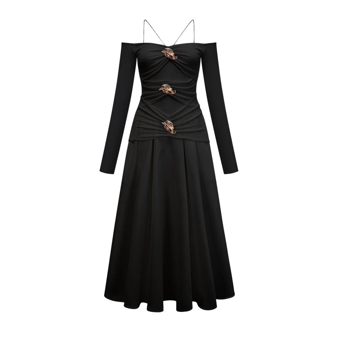 Nadine off-shoulder panelled maxi dress in Black