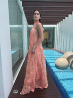 Clemence Vestido Coral-Pink Halterneck