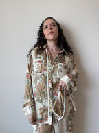 Agnes neutrals floral-print shirt & trousers matching set