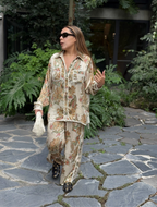 Agnes neutrals floral-print shirt & trousers matching set