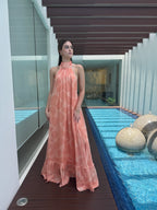 Clemence Vestido Coral-Pink Halterneck