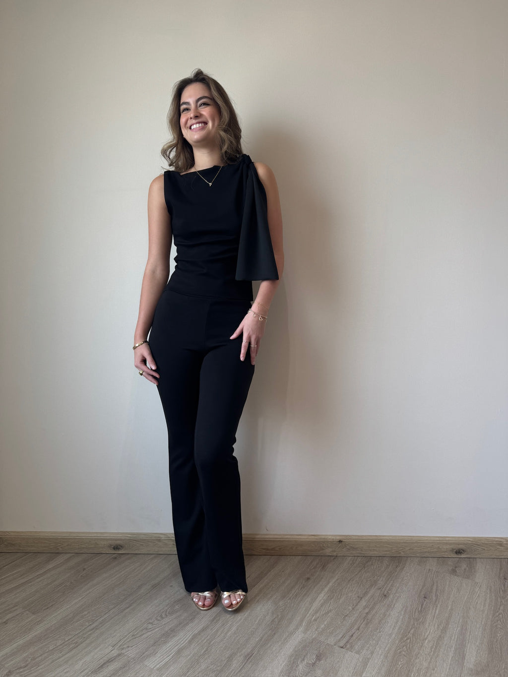 Clotilde black knitted top & trousers matching set