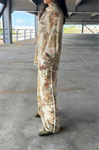 Agnes neutrals floral-print shirt & trousers matching set