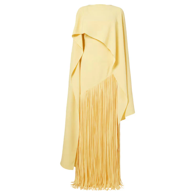 Cayetana Vestido Largo Amarillo con Flecos y Chal