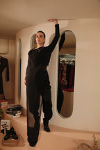 Eugénie Black Asymmetrical Design Blouse