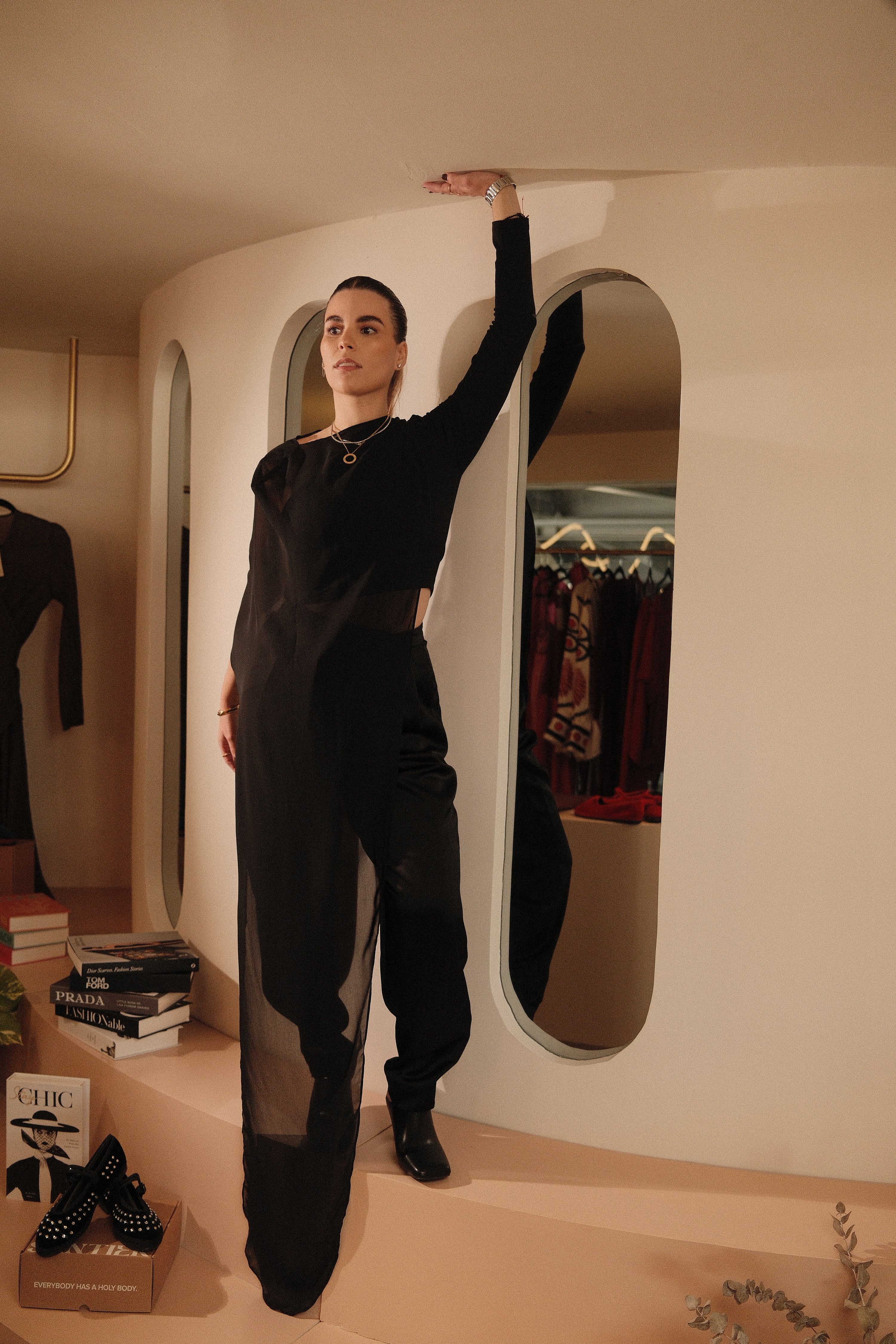 Eugénie Black Asymmetrical Design Blouse