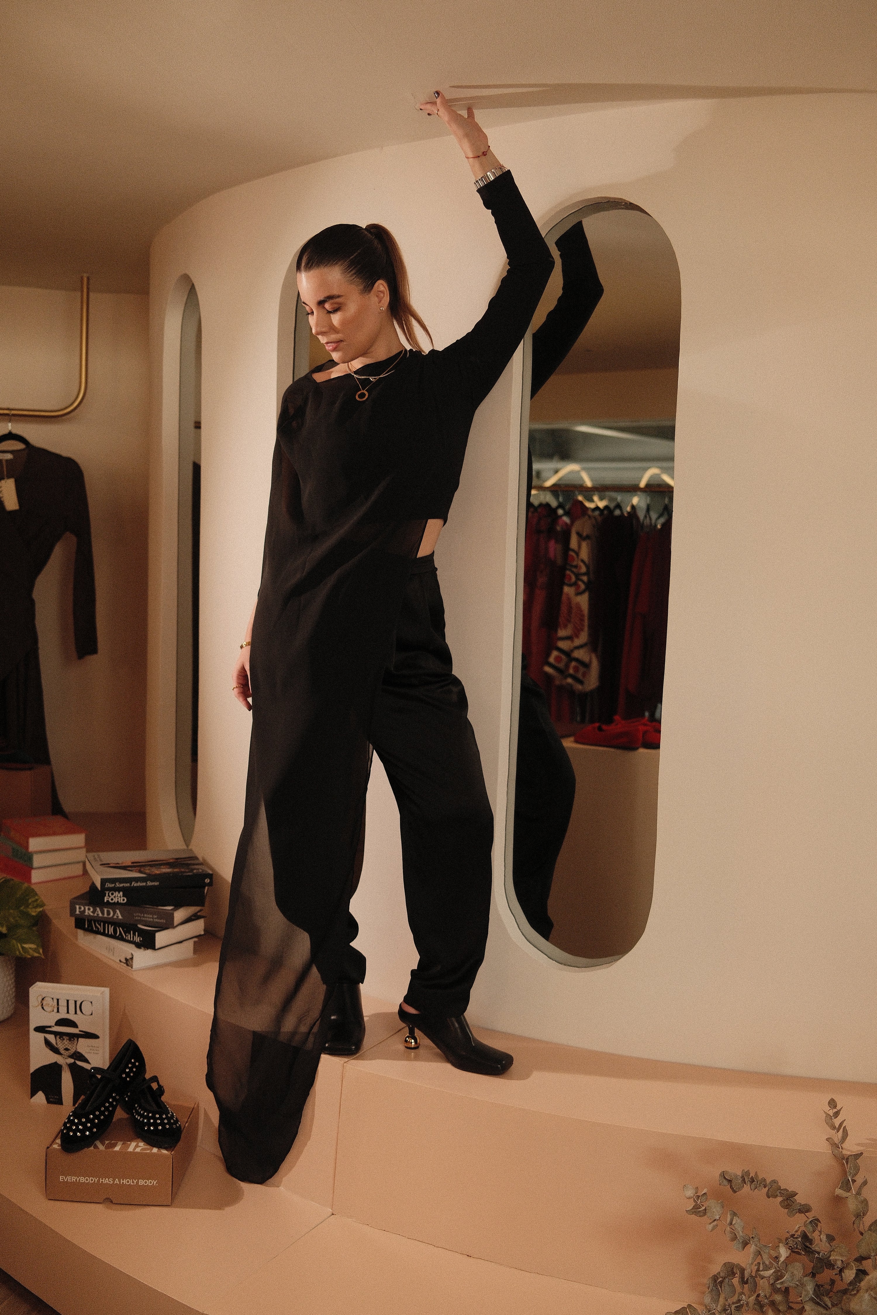 Eugénie Black Asymmetrical Design Blouse