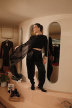 Eugénie Black Asymmetrical Design Blouse