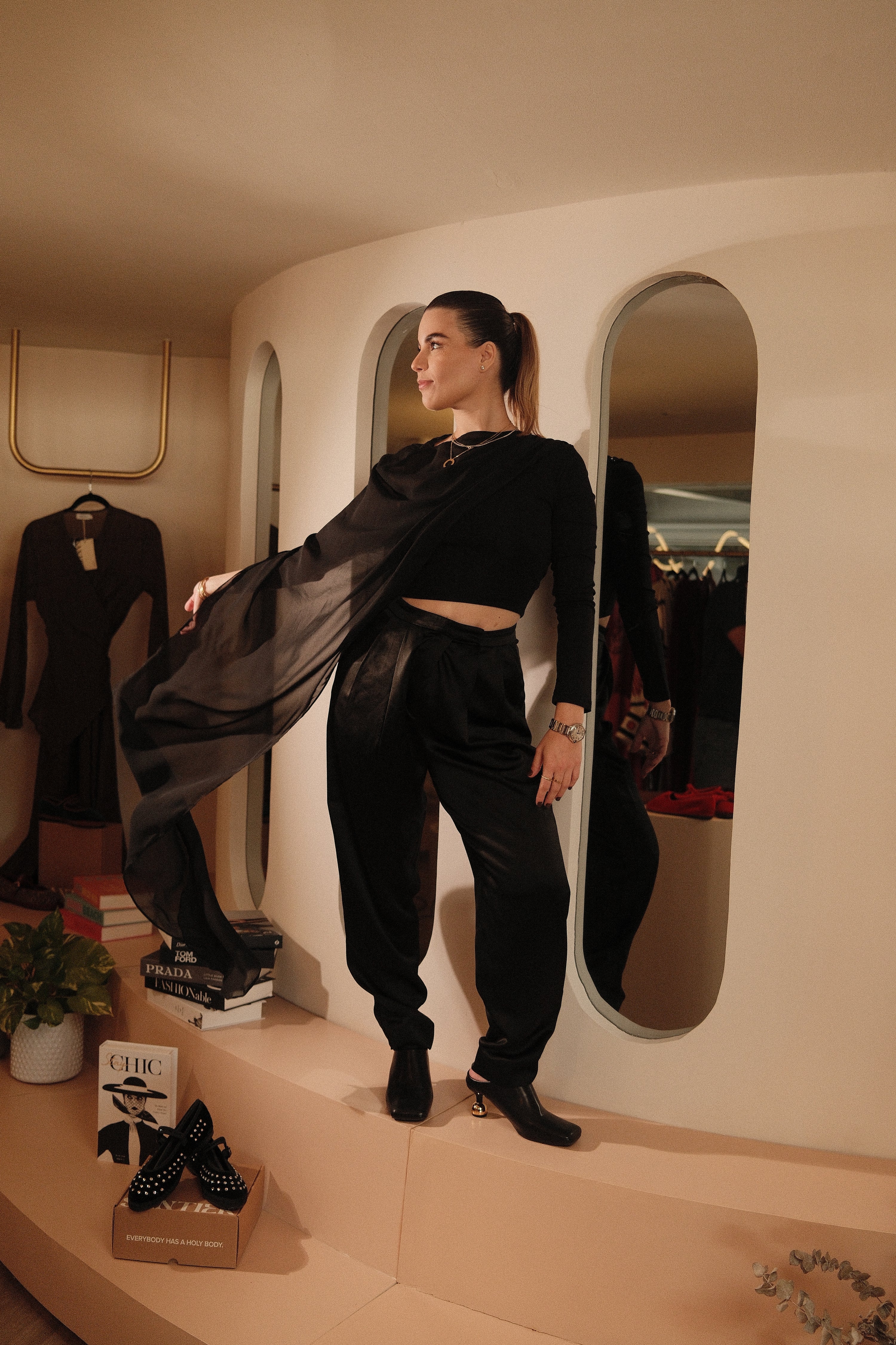 Eugénie Black Asymmetrical Design Blouse