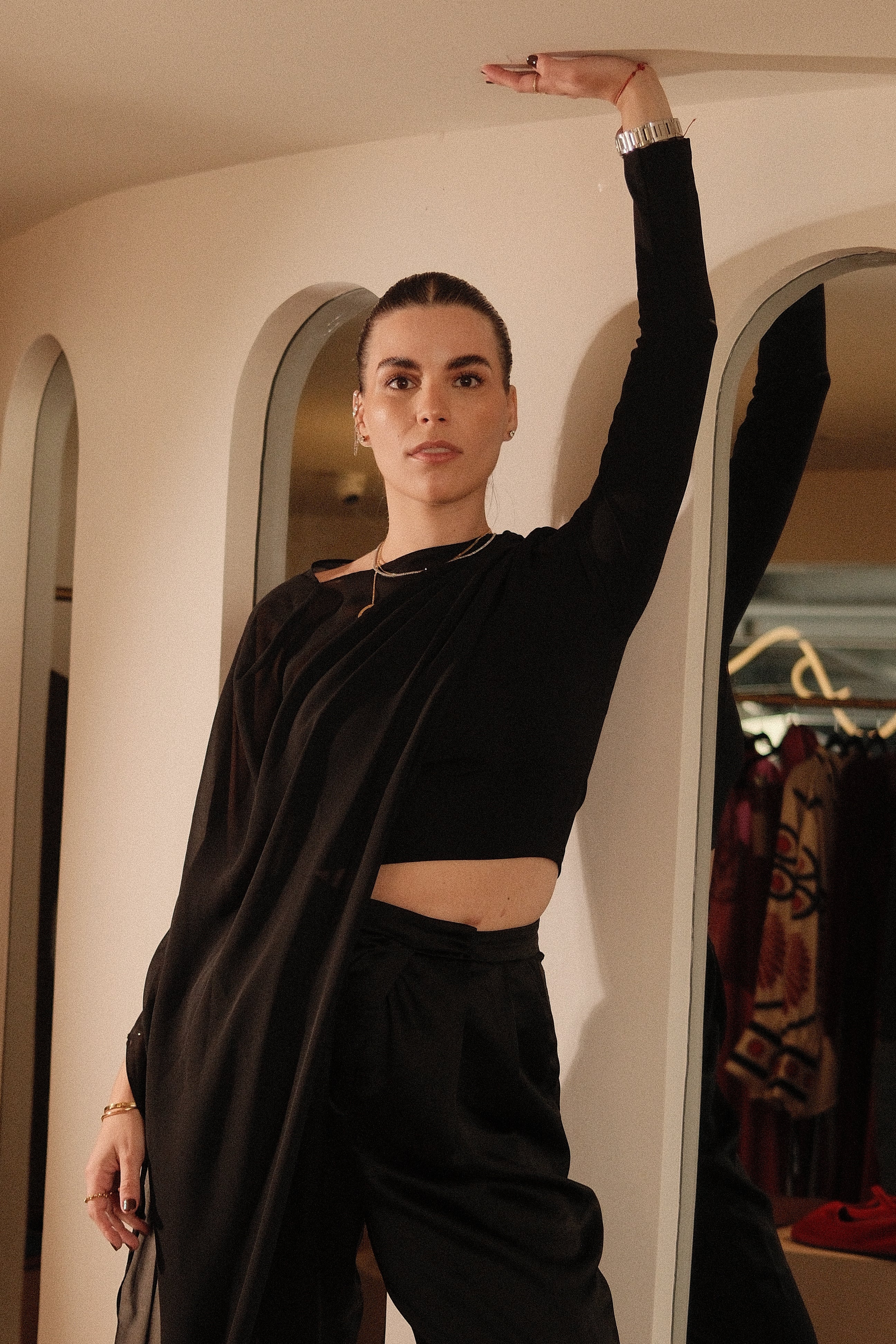 Eugénie Black Asymmetrical Design Blouse