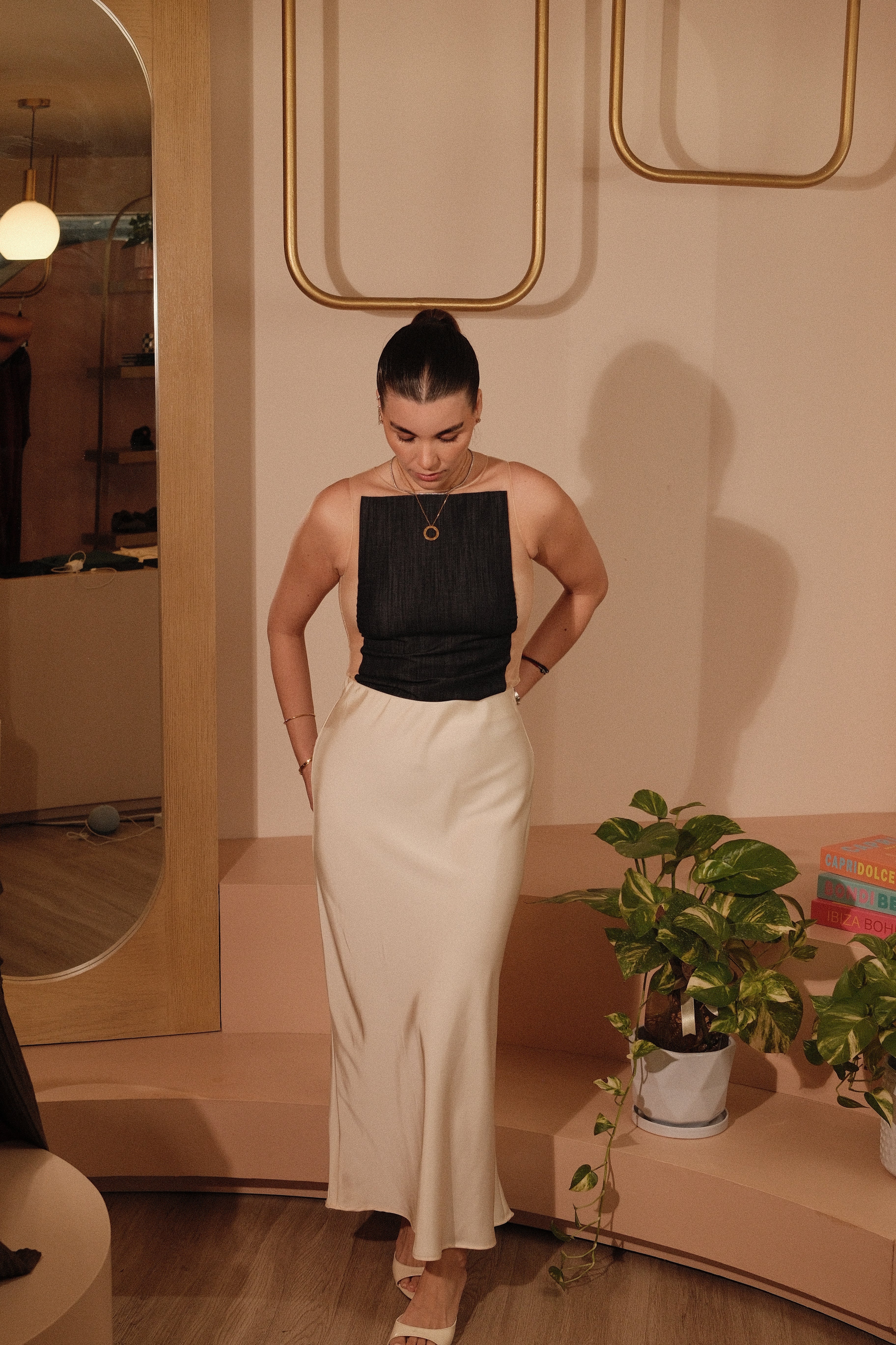 Sandrine blue denim semi-sheer bodysuit