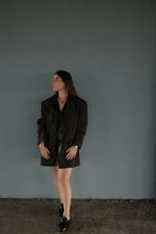 Brown Leather Herringbone Tweed Blazer