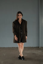 Brown Leather Herringbone Tweed Blazer