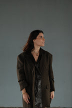 Brown Leather Herringbone Tweed Blazer