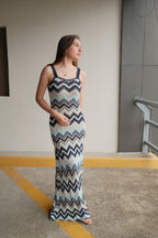 Irina blue zigzag-woven pointelle-knit maxi dress