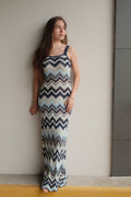 Irina blue zigzag-woven pointelle-knit maxi dress
