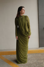 Arlette Green Ruched Party Dress