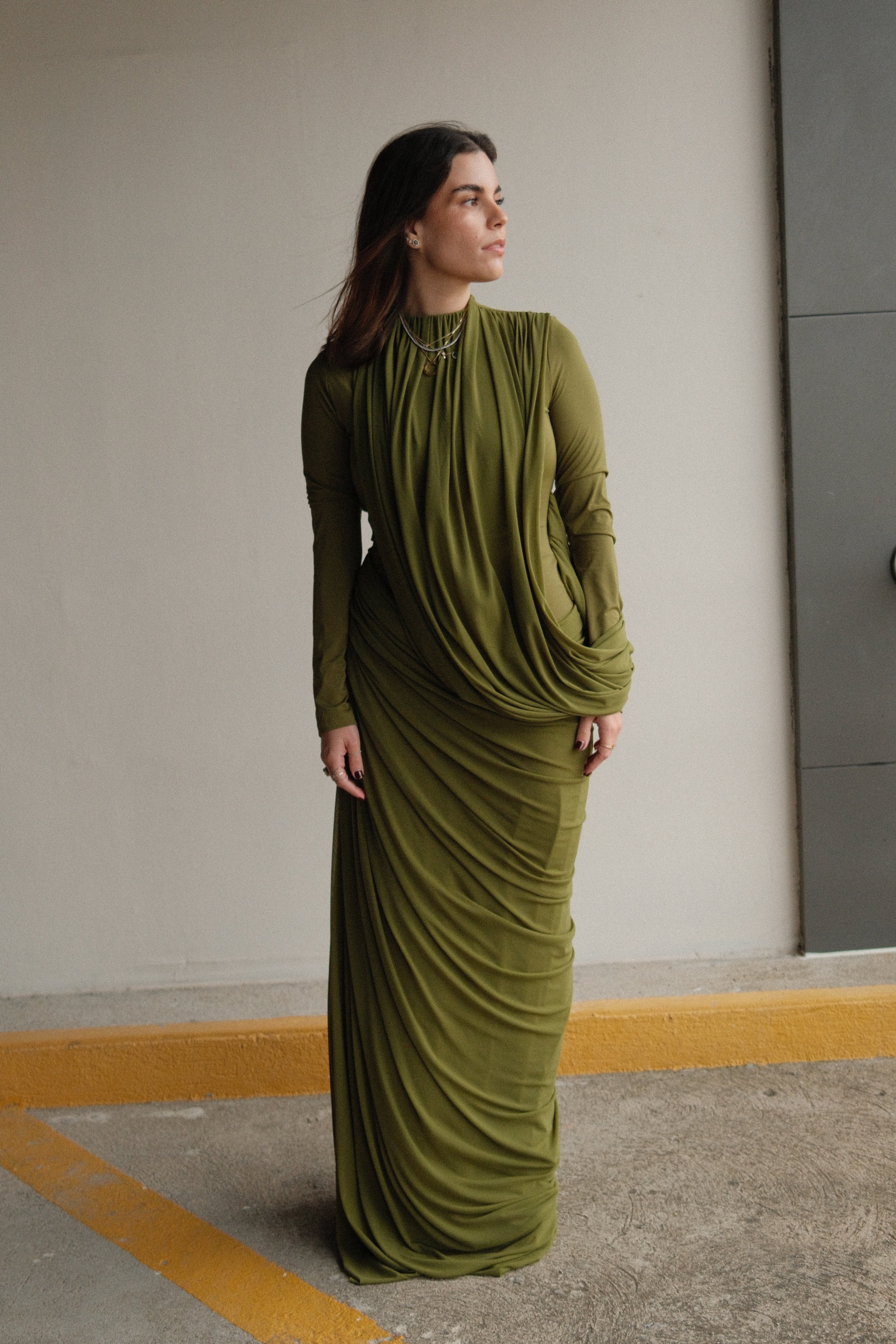 Arlette Green Ruched Party Dress