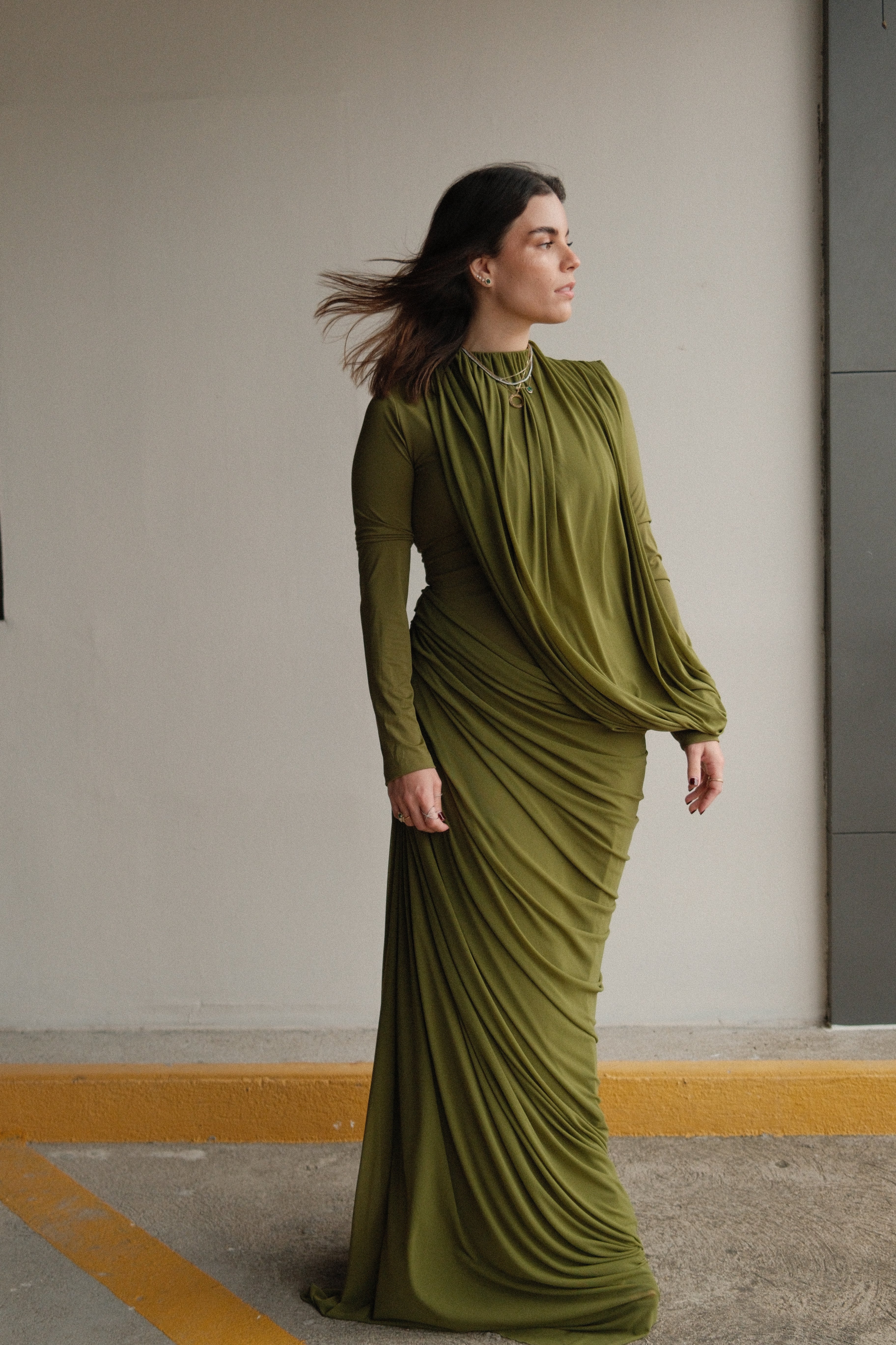 Arlette Green Ruched Party Dress