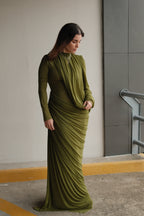 Arlette Green Ruched Party Dress