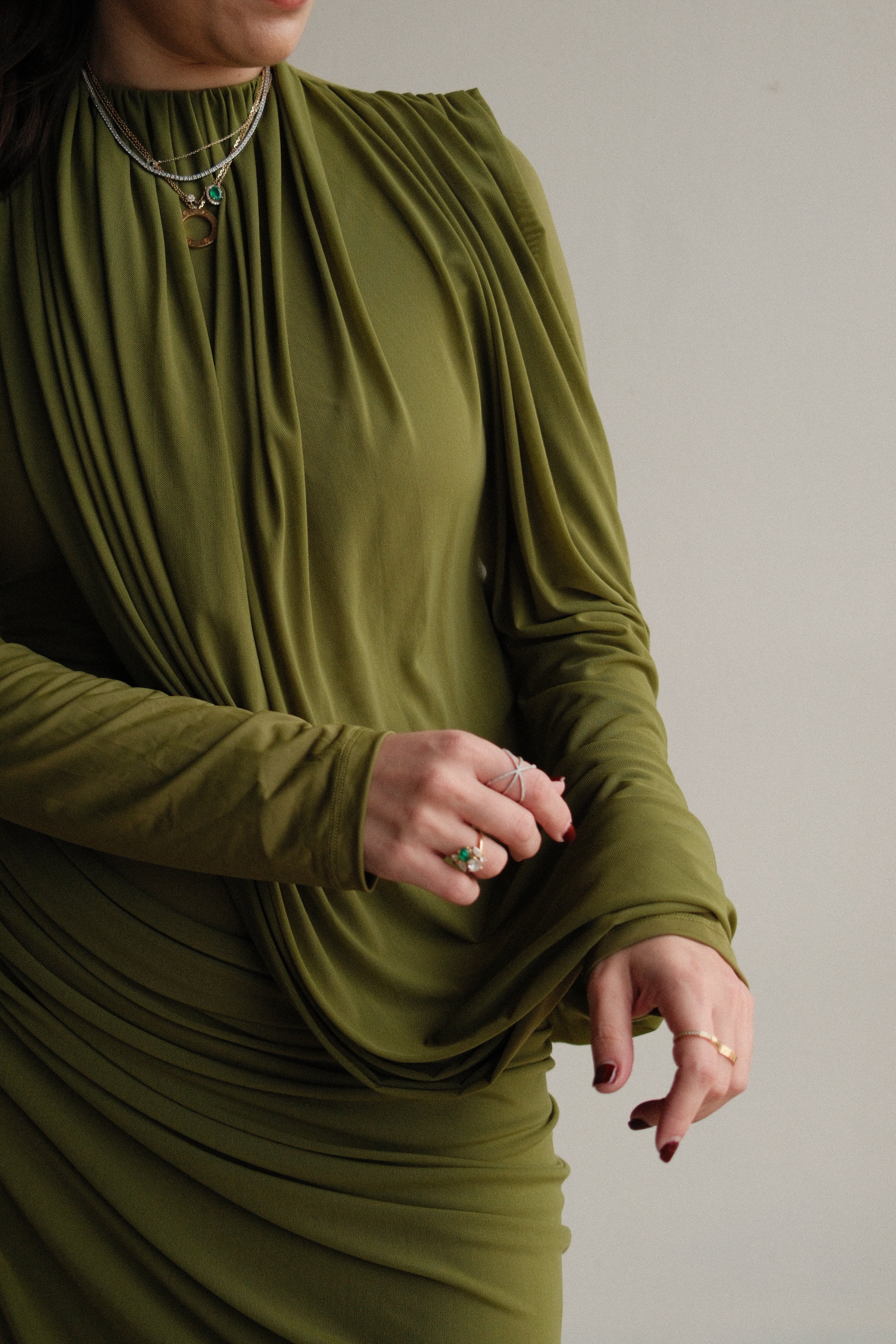 Arlette Green Ruched Party Dress