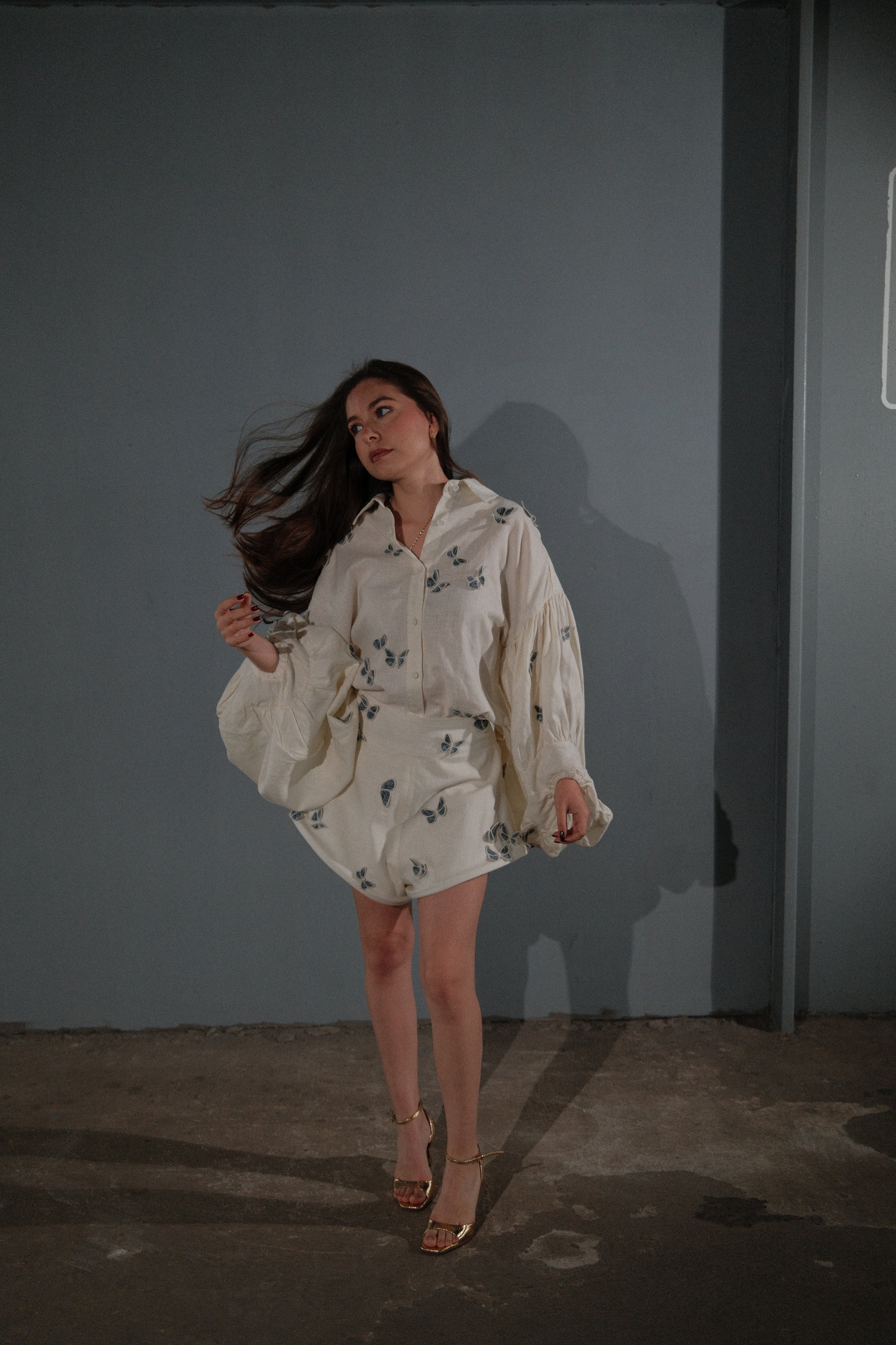 Ophelia Butterfly Embroidered Shirt & Shorts Set