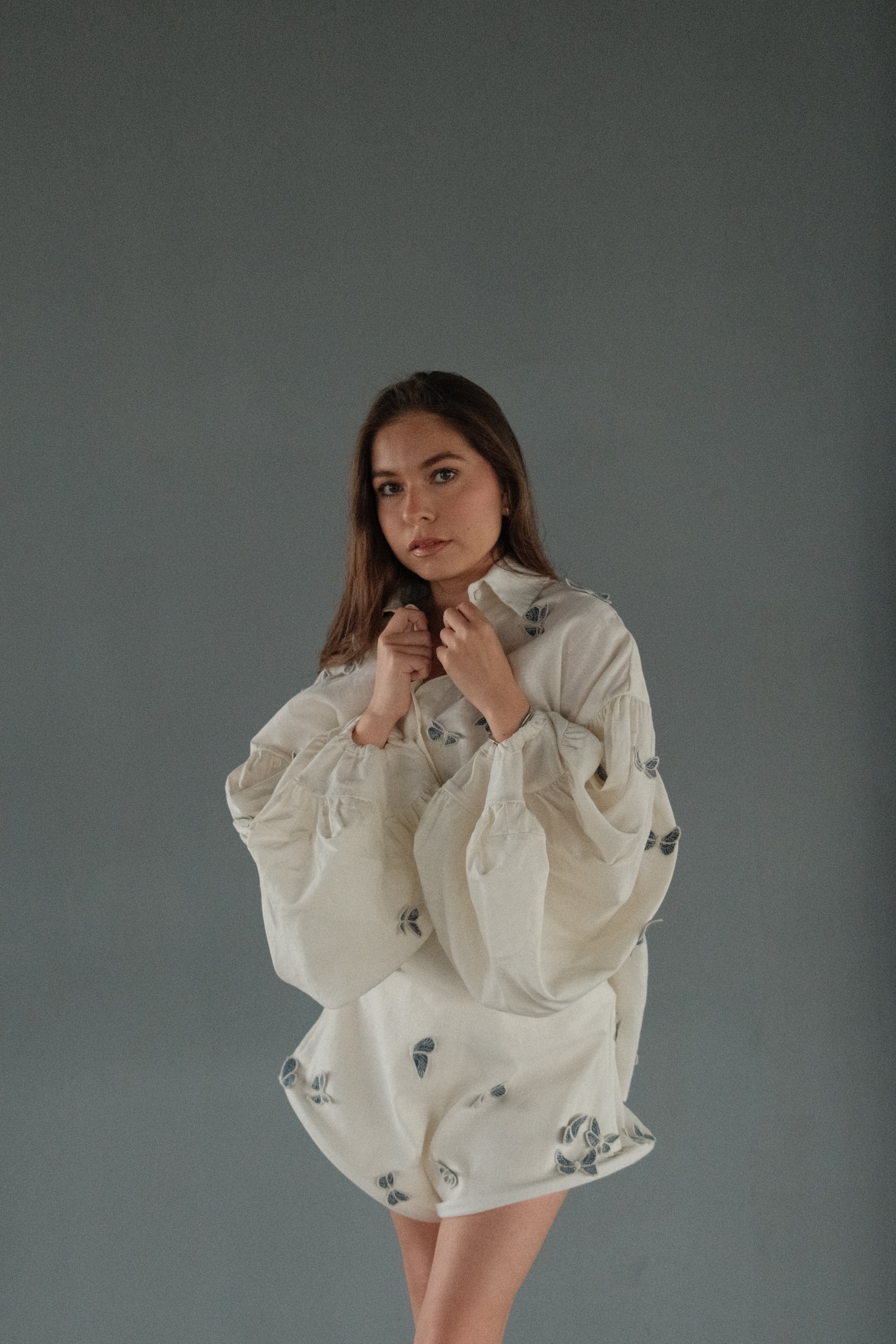 Ophelia Butterfly Embroidered Shirt & Shorts Set