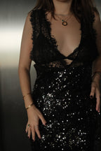 Ava Black Lace Panel Sequined Maxi Dress