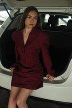 Rosette Wine Red Ruched Blazer Mini Dress