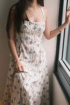 Estela White Halterneck Floral Print Midi Dress