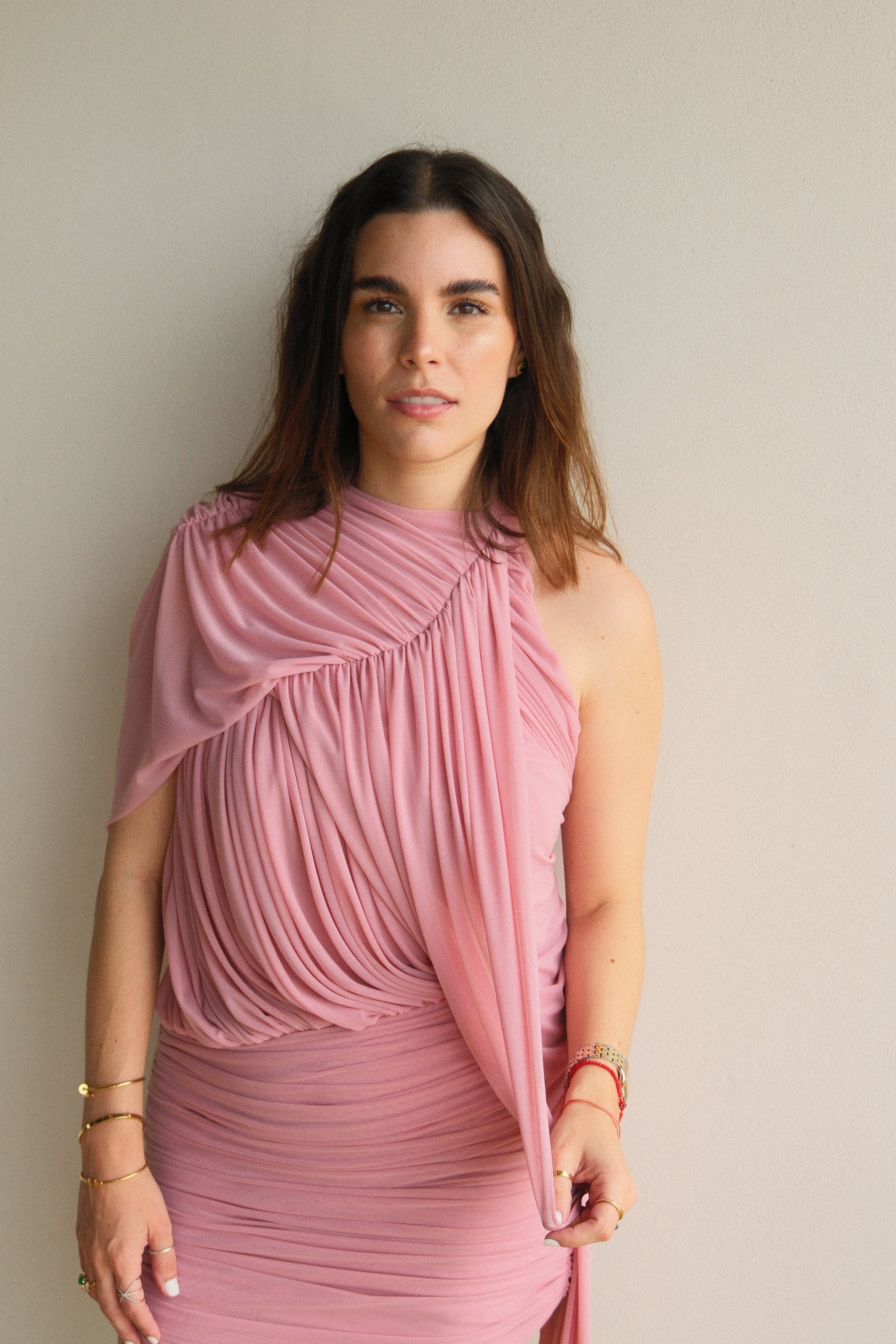 Minke Vestido Mini Rosa Asimetrico Drapeado