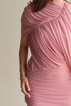 Minke Vestido Mini Rosa Asimetrico Drapeado