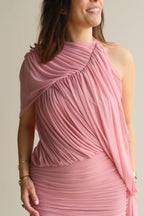 Minke Vestido Mini Rosa Asimetrico Drapeado