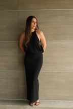 Hermione Vestido Largo Negro Halter
