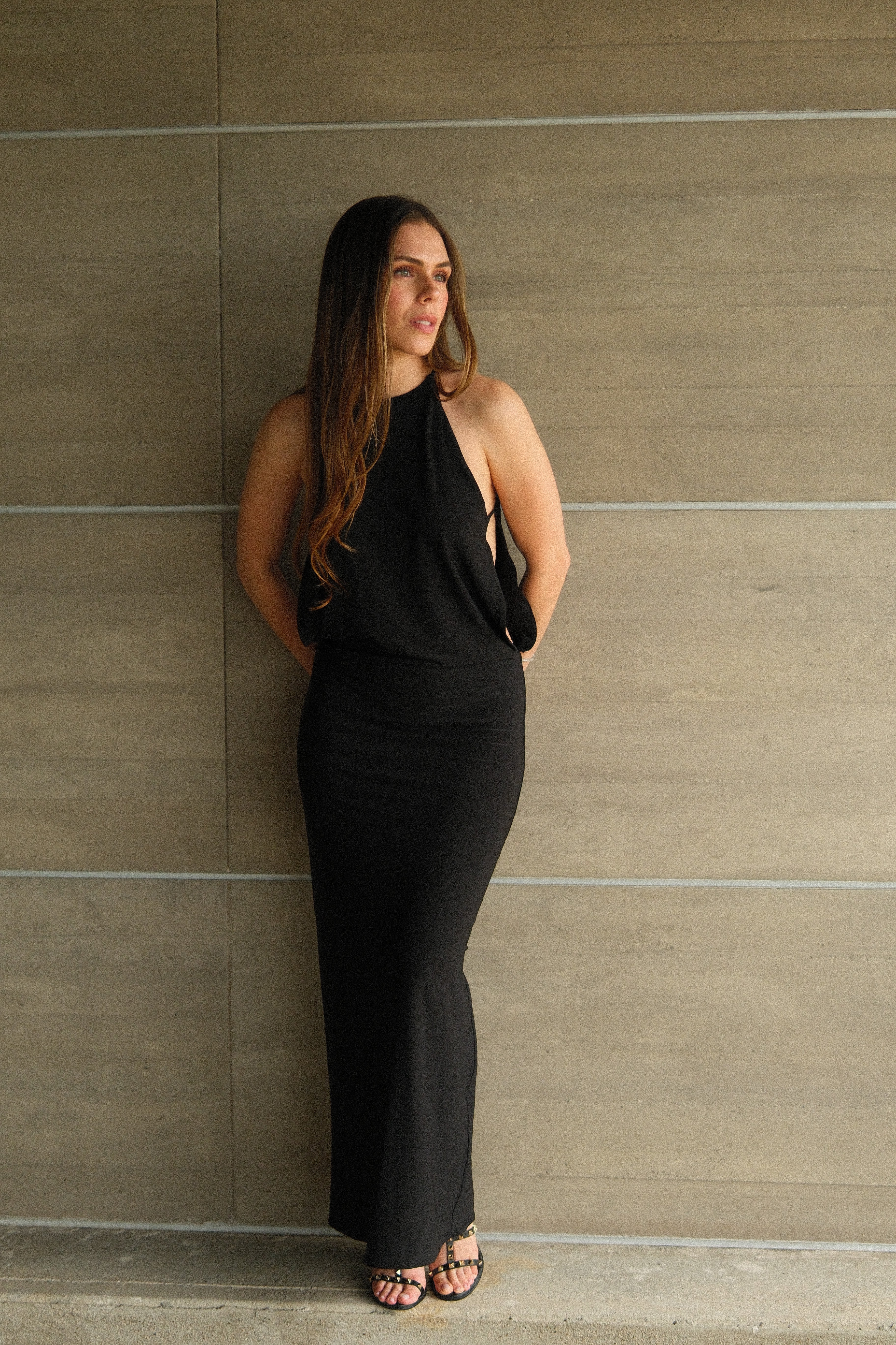 Hermione Vestido Largo Negro Halter