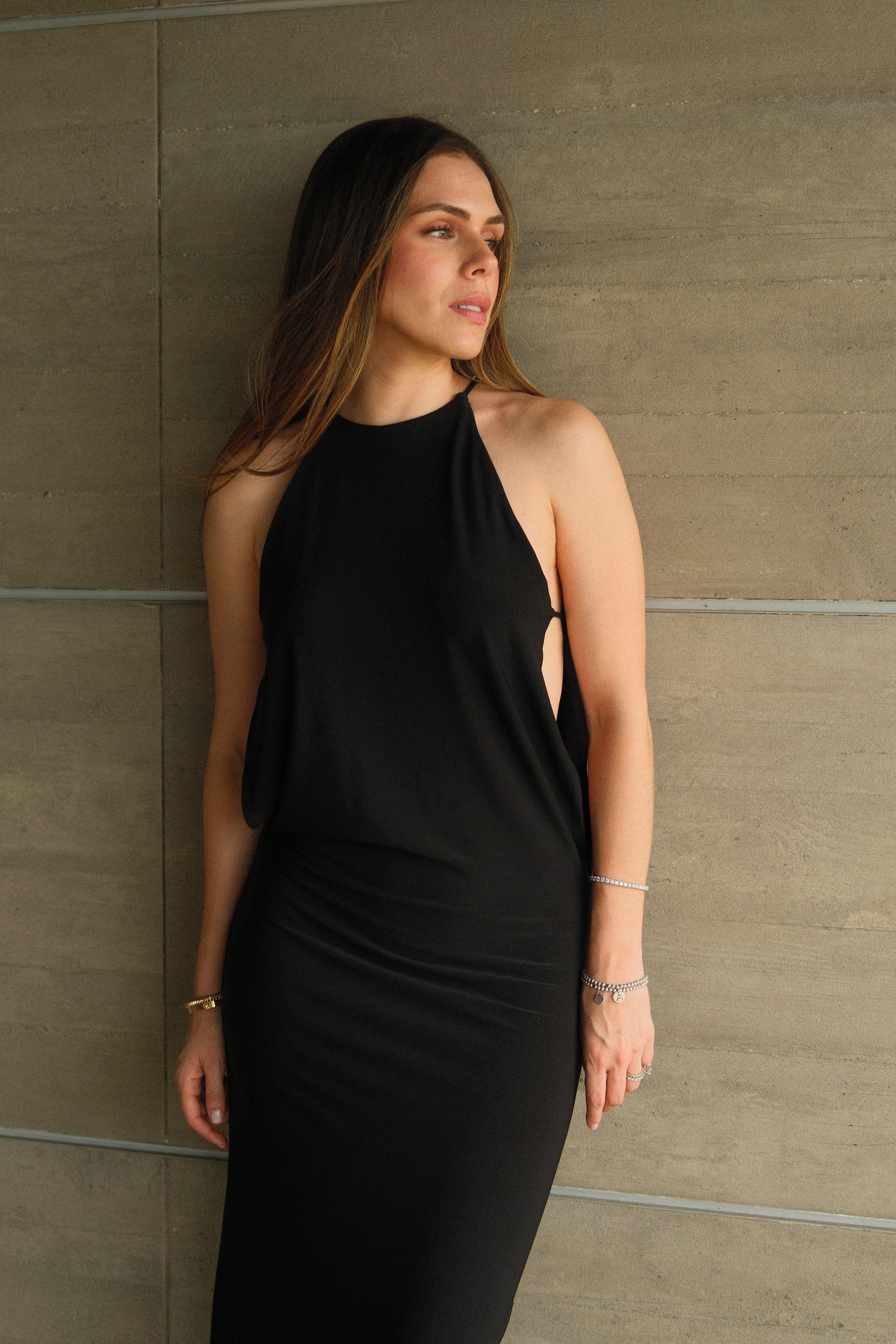 Hermione Vestido Largo Negro Halter