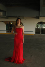 Josiane Vestido Rojo Off-Shoulder