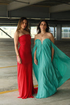Maelle Vestido Largo Verde Off Shoulder