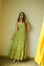 Inés Vestido Midi Verde Floral