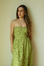 Inés Vestido Midi Verde Floral