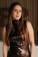 Leopoldina Vestido Largo Café de Lentejuelas