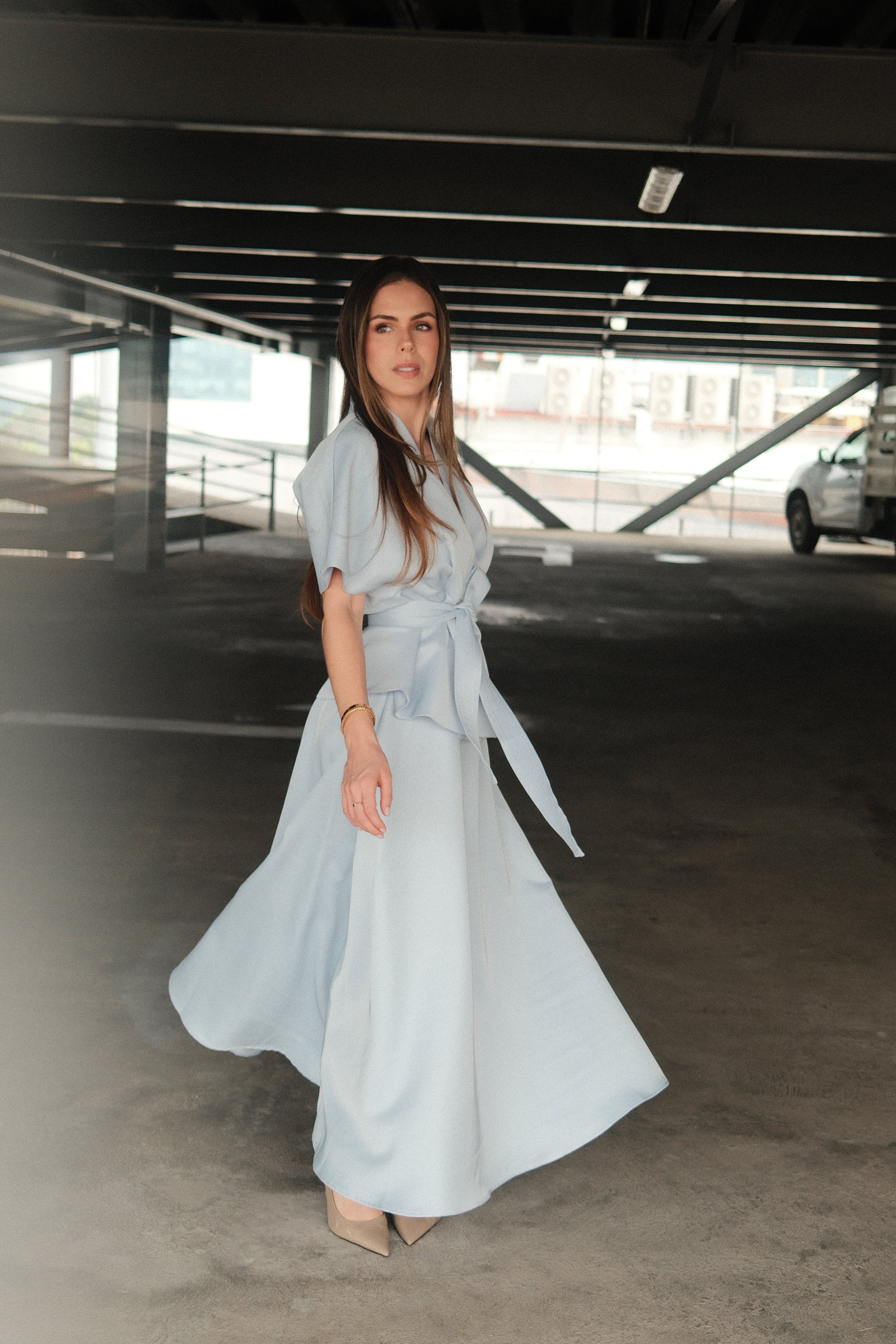 Johanna Conjunto Azul Blusa y Falda